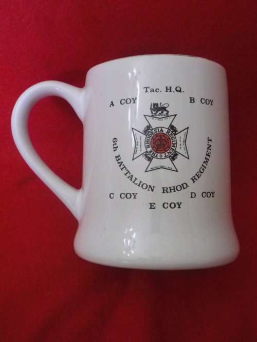 6 RHODESIA REGT. MUG - INCLUDES ALL OPERATIONS  - MADE WILLSGROVE    (6987)