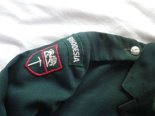 RHODESIAN ARMY GREENS TUNIC + TROUSERS + BELT - MADE RAPIER GARMENTS, SBY SEE BELOW   (4391)