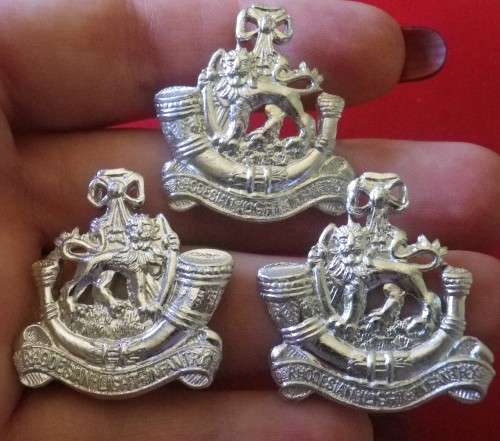RHODESIA - RLI   SILVER ANODISED BERET + FACING PAIR COLLAR BADGES    (7035)