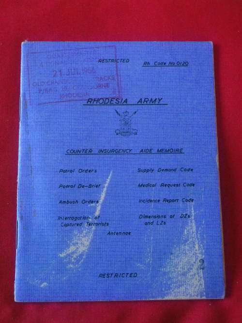 RHODESIAN ARMY - COUNTER INSURGENCY AIDE MEMOIR - DATE STAMPED 1966   (7057)
