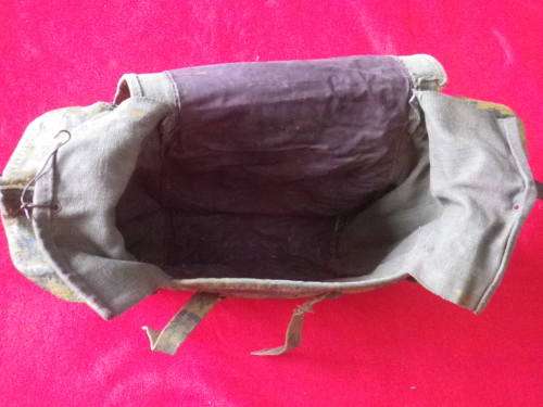 RHODESIAN ARMY - GREEN CANVAS BACK PACK - CAMO PAINTED - INSCRIBED - HARDENED WHERE PAINTED (4541)