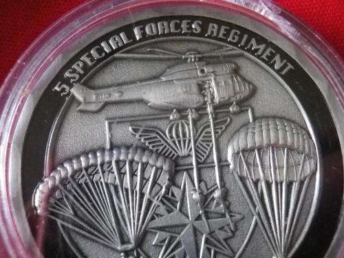 SA SPECIAL FORCES - 5 RECCE CHALLENGE COIN #035  -  OD 44mm - IN PLASTIC CASE  (2515)