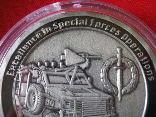 SA SPECIAL FORCES - 5 RECCE CHALLENGE COIN #035  -  OD 44mm - IN PLASTIC CASE  (2515)