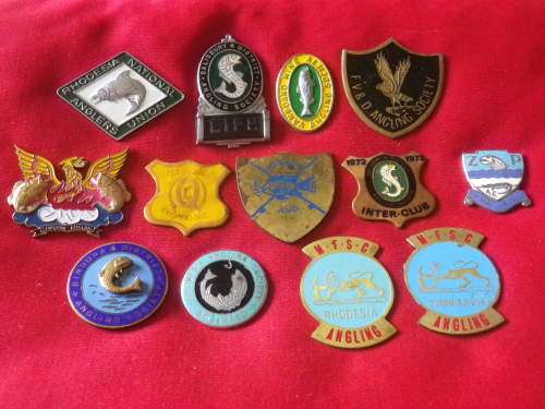 RHODESIA LOT 13 X ANGLING CLUB / SOCIETY  BADGES - NO PINS - SOME ARE SCARCE    (7273)