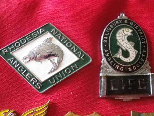 RHODESIA LOT 13 X ANGLING CLUB / SOCIETY  BADGES - NO PINS - SOME ARE SCARCE    (7273)