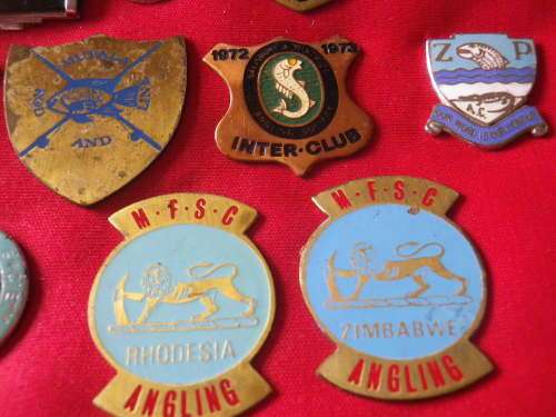 RHODESIA LOT 13 X ANGLING CLUB / SOCIETY  BADGES - NO PINS - SOME ARE SCARCE    (7273)