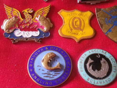 RHODESIA LOT 13 X ANGLING CLUB / SOCIETY  BADGES - NO PINS - SOME ARE SCARCE    (7273)
