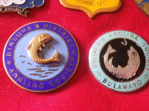 RHODESIA LOT 13 X ANGLING CLUB / SOCIETY  BADGES - NO PINS - SOME ARE SCARCE    (7273)