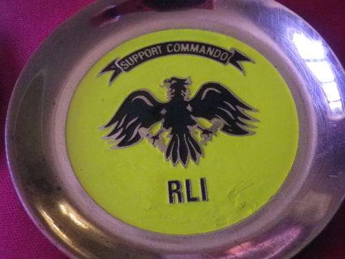 RHODESIA - RLI 6 X ORIGINAL BRASS + ENAMEL COASTERS  - OD 73mm  - SCARCE -(7324)