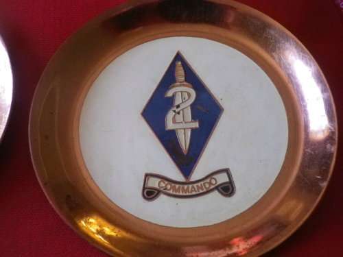 RHODESIA - RLI 6 X ORIGINAL BRASS + ENAMEL COASTERS  - OD 73mm  - SCARCE -(7324)