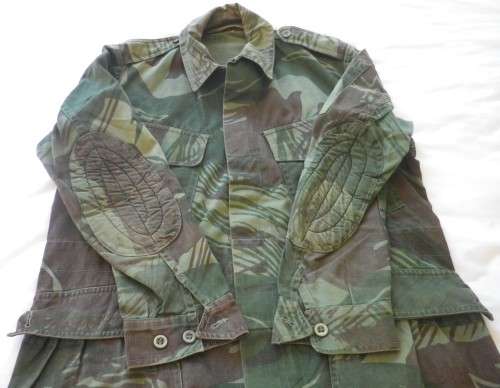 RHODESIAN ARMY - CAMMO JACKET -SIZE 2 - INSCRIBED - SCARCE "GREEN BASE COLOUR" -BACK ZIP POCKET