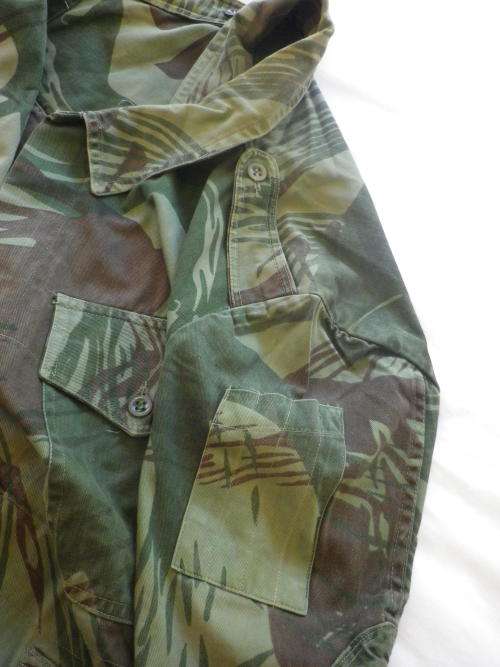 RHODESIAN ARMY - CAMMO JACKET -SIZE 2 - INSCRIBED - SCARCE "GREEN BASE COLOUR" -BACK ZIP POCKET