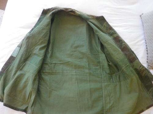 RHODESIAN ARMY - CAMMO JACKET -SIZE 2 - INSCRIBED - SCARCE "GREEN BASE COLOUR" -BACK ZIP POCKET
