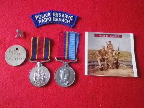 RHODESIAN PAIR MEDALS + DOG TAG + PHOTO + SHOULDER TITLE + RESERVIST BADGE + SERVICE HISTORY  (3879)