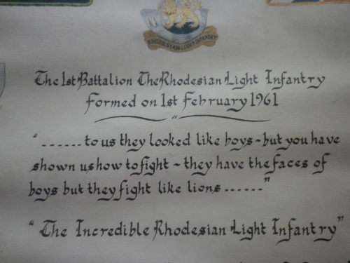 RHODESIA - RLI ORIGINAL CERTIFICATE OF SERVICE - C/SGT F. GERBER  - FRAMED 54X40cm  (3885)