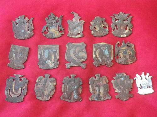 RHODESIAN LOT  - 16 X CITY / TOWN / PLACE CRESTS - OFF A DISPLAY - HAS MOUNTING RESIDUE ON REVERSE