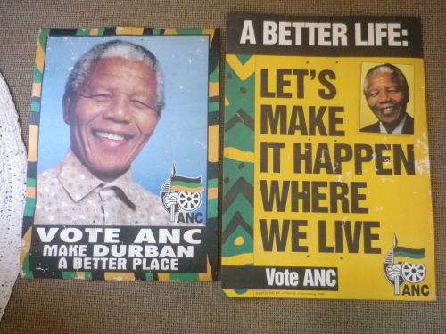 ANC - 3 X EARLY USED ELECTION POSTERS -ON BOARDS, 1 DOUBLE SIDED- SIZES BELOW -  ALL HOLED   (3933A)