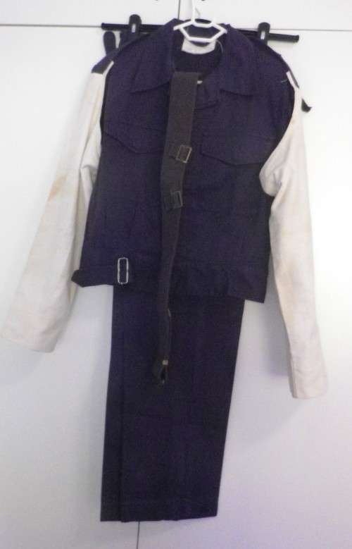 RHODESIA BSAP -  RIOT UNIFORM - DENIM BUNNY JACKET WITH TRAFFIC SLEEVES + TROUSERS + WEB BELT (7445)