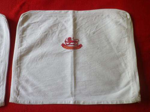 RHODESIAN ARMY - 2 X EMBROIDERED CHAIR COVERS - SIZE 44cm X 35cm            (7538)