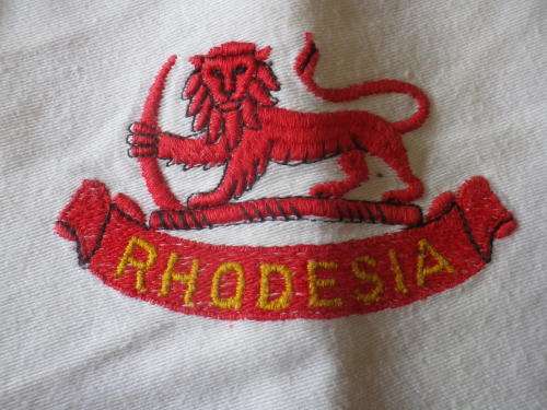 RHODESIAN ARMY - 2 X EMBROIDERED CHAIR COVERS - SIZE 44cm X 35cm            (7538)