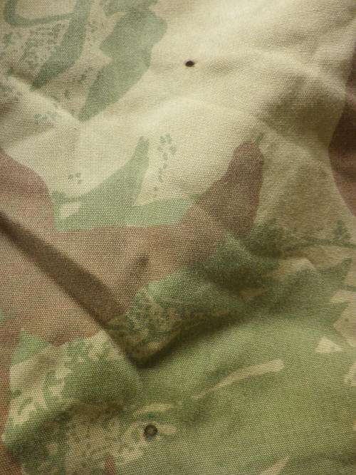 SA POLICE - CAMMO LS SHIRT + TROUSERS-  INSCRIBED, 2 SMALL HOLES+ PAINT ON COLLAR OF SHIRT (4847)