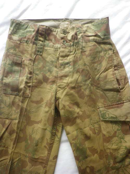 SA POLICE - CAMMO LS SHIRT + TROUSERS-  INSCRIBED, 2 SMALL HOLES+ PAINT ON COLLAR OF SHIRT (4847)