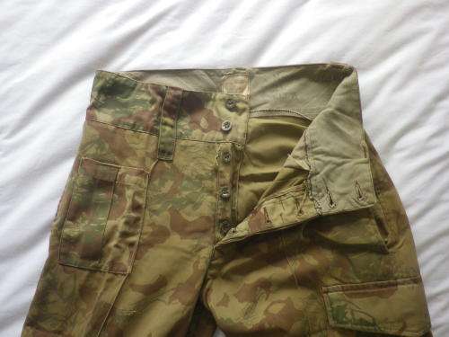 SA POLICE - CAMMO LS SHIRT + TROUSERS-  INSCRIBED, 2 SMALL HOLES+ PAINT ON COLLAR OF SHIRT (4847)