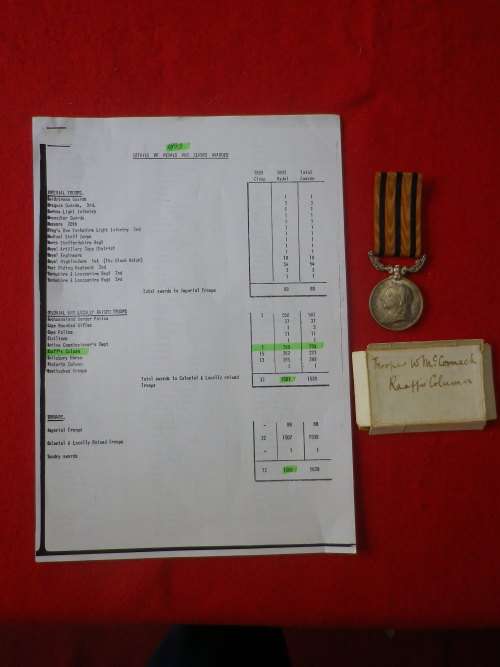 RHODESIA - BSACo.1893 MEDAL-TO TRPR W. McCORMACK- RAAFF`S COLUMN - ORIGINAL RIBBON +BOX +DOCS(3054)