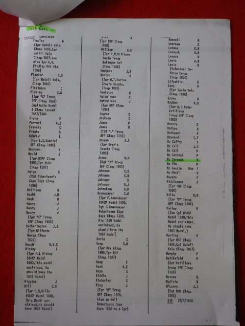 RHODESIA - BSACo.1893 MEDAL-TO TRPR W. McCORMACK- RAAFF`S COLUMN - ORIGINAL RIBBON +BOX +DOCS(3054)