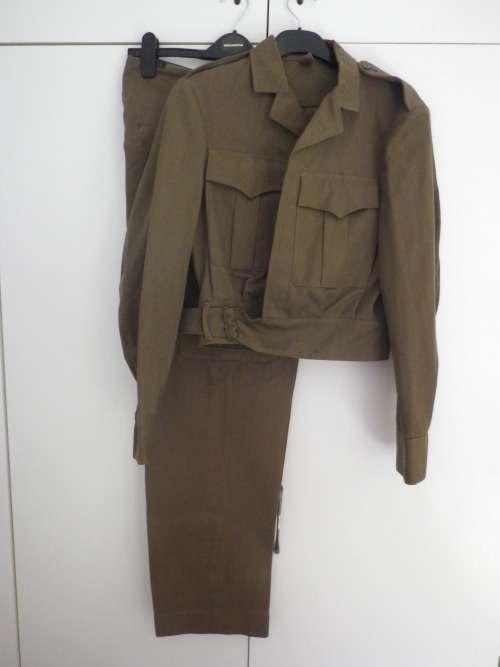 SADF - COMBAT KHAKI BUNNY JACKET + TROUSERS 1970`S  - INSCRIBED - NOTE HOLES IN TROUSERS     (4856)