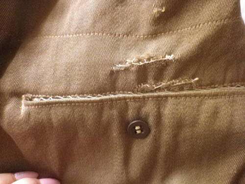 SADF - COMBAT KHAKI BUNNY JACKET + TROUSERS 1970`S  - INSCRIBED - NOTE HOLES IN TROUSERS     (4856)