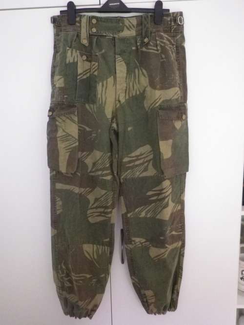 RHODESIAN ARMY - EARLY CAMMO TROUSERS - DENISON MATERIAL - WAIST CLIPS + ELASTICATED  ANKLES (5094)