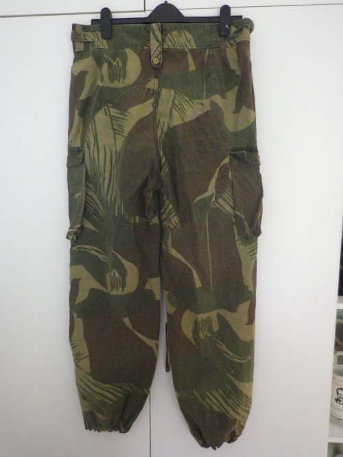 RHODESIAN ARMY - EARLY CAMMO TROUSERS - DENISON MATERIAL - WAIST CLIPS + ELASTICATED  ANKLES (5094)