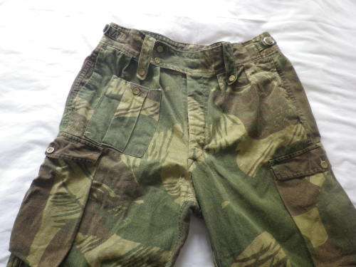 RHODESIAN ARMY - EARLY CAMMO TROUSERS - DENISON MATERIAL - WAIST CLIPS + ELASTICATED  ANKLES (5094)