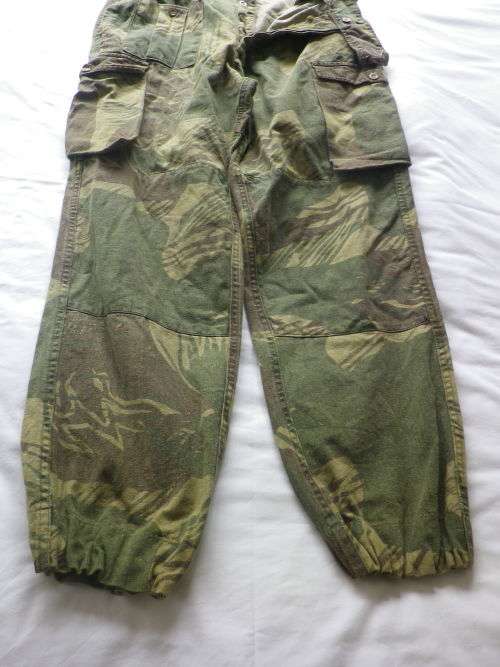 RHODESIAN ARMY - EARLY CAMMO TROUSERS - DENISON MATERIAL - WAIST CLIPS + ELASTICATED  ANKLES (5094)