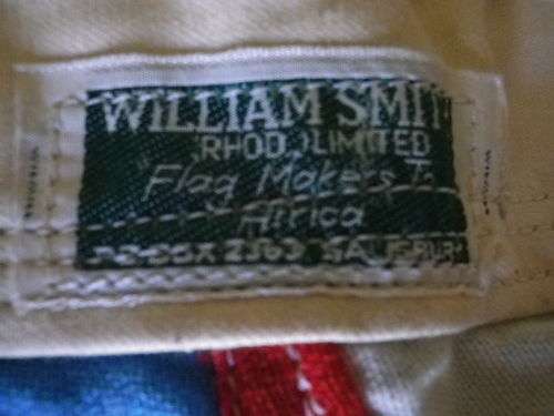 SOUTHERN RHODESIA FLAG - MADE WILLIAM SMITH - INSCRIBED - SIZE 6`X3`-186X90cm  GOOD CONDITION (7894)