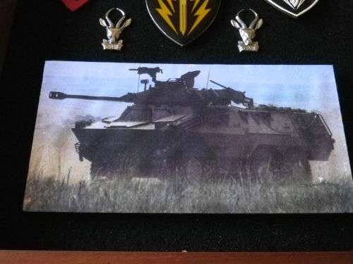 SADF - 61 MECHANISED FRAMED DISPLAY -SEE PICS,  FRAME SIZE 30cm X 24cm               (4898)