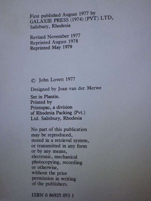 RHODESIA - `CONTACT` BY JOHN LOVETT - HC + DW + PLASTIC COVER - INSCRIBED         (8125)