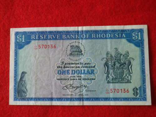 RHODESIAN $1 NOTE - CONDITION AS SEEN - 18 APRIL, 1978          (8183)