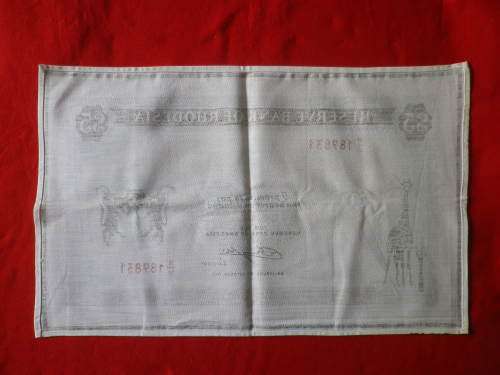 RHODESIAN TEA TOWEL DESIGNED AS $5 NOTE. MADE SUPERSCREEN - SIZE 68 X 42cm - GOOD CONDITION(8189)