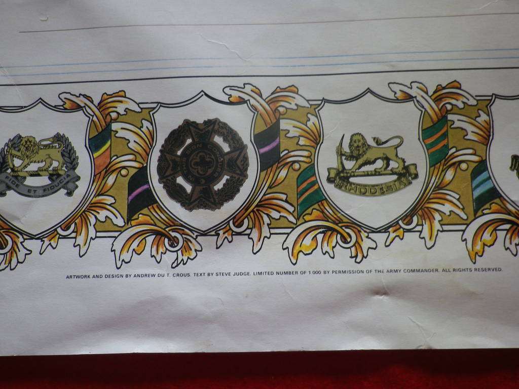 RHODESIAN ARMY UNITS POSTER - ORIGINAL BY WO2 A. Du T. CROUS NO 222/1000 SIZE 49X66cm  (4170)