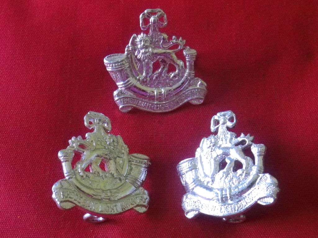 RHODESIAN LIGHT INFANTRY - SET CAP + FACING PAIR ANODISED COLLAR BADGES          (8375)