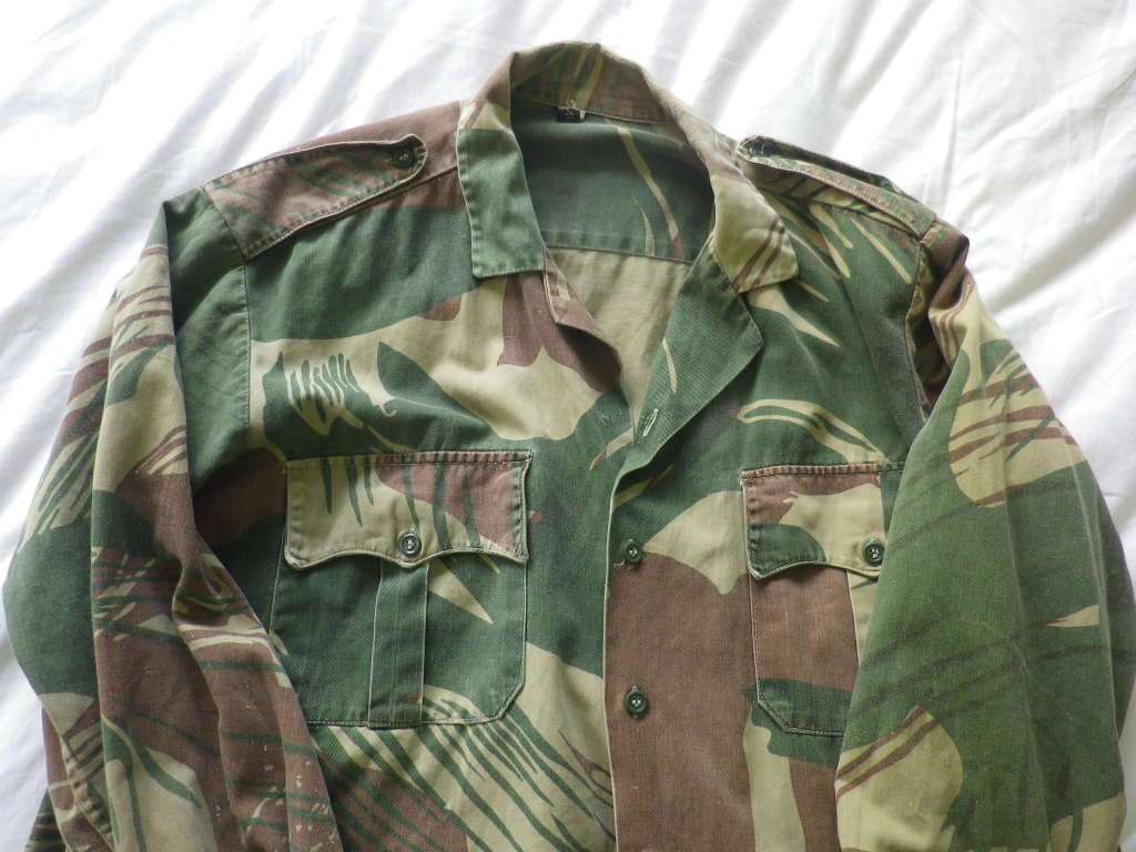 RHODESIAN ARMY LONG SLEEVE CAMMO SHIRT - SOME BUTTONS MISSING + MINOR REPAIRS - PARAMOUNT (8439)