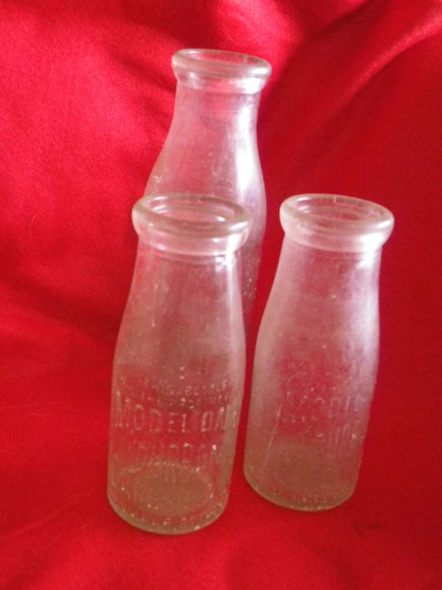 MODEL DAIRY DURBAN,  3 X OLD MILK BOTTLES 2X HALF PINT+ 1 PINT - HAS IMPERIAL STAMPS (8444)