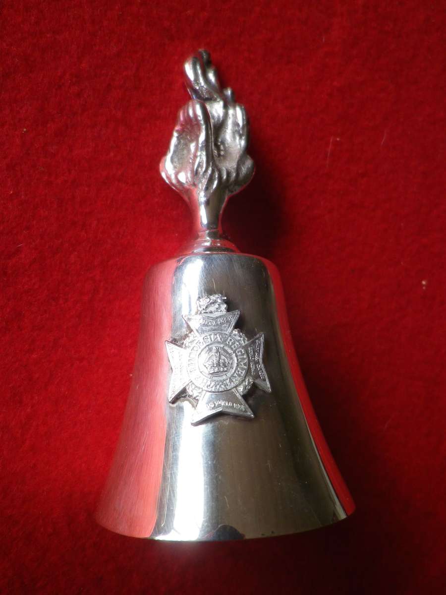 RHODESIA REGT BADGED SILVER PLATED BELL -CAS STAMPED- HEIGHT 107mm + COPPER PIN TRAY 70X55mm (8563)
