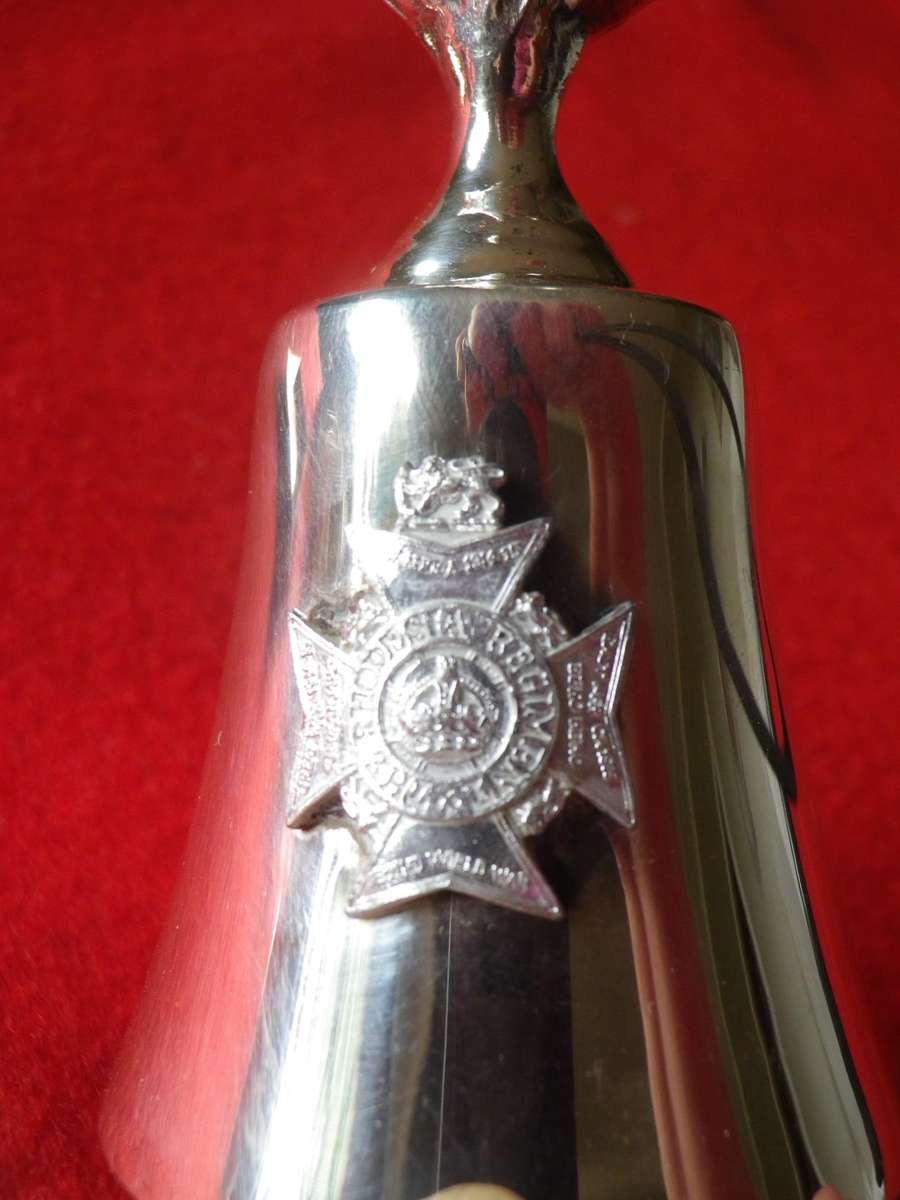 RHODESIA REGT BADGED SILVER PLATED BELL -CAS STAMPED- HEIGHT 107mm + COPPER PIN TRAY 70X55mm (8563)
