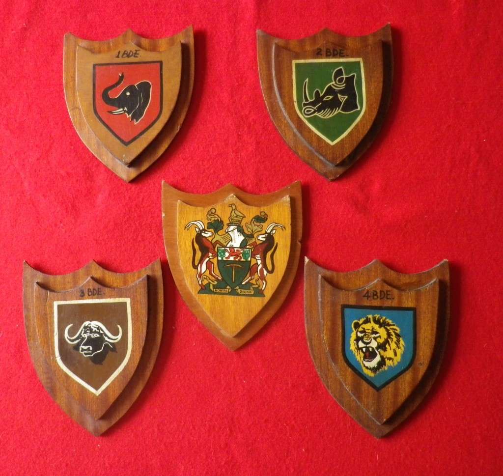 RHODESIAN - PERIOD SET BRIGADE PLAQUES - HAND MADE AND PAINTED - MINOR DAMAGE  SIZES 15.7x19cm(8586)