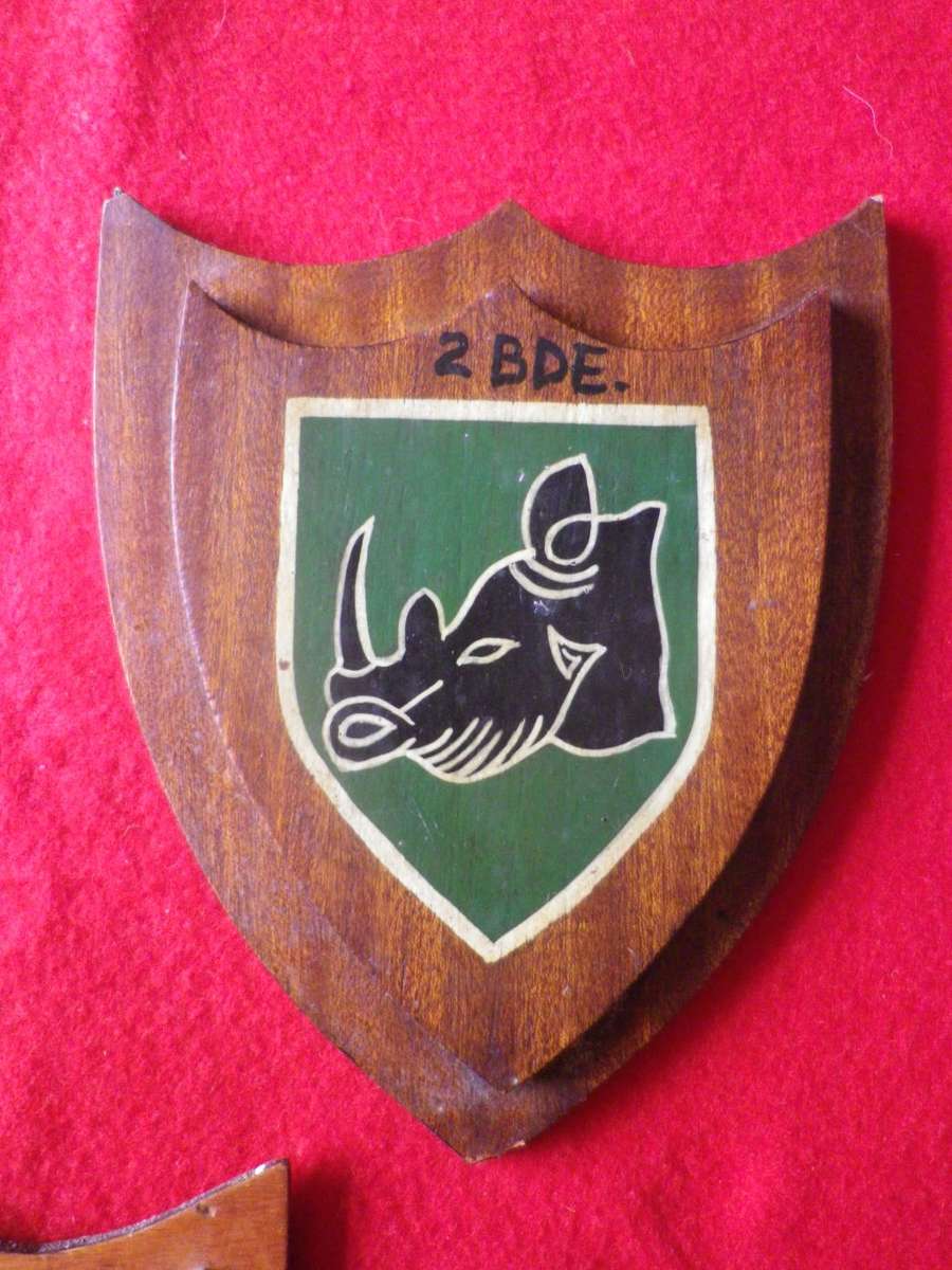 RHODESIAN - PERIOD SET BRIGADE PLAQUES - HAND MADE AND PAINTED - MINOR DAMAGE  SIZES 15.7x19cm(8586)