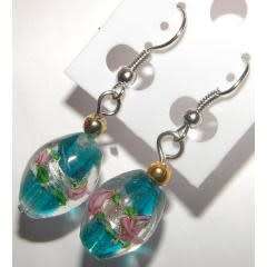 Beautiful Murano Glass Flower Dangling Earrings (Blue)