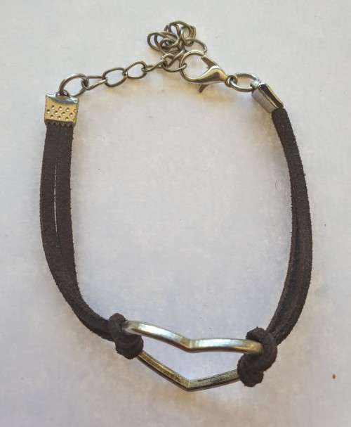 Brown Leather Strap Bracelet with Heart & Extender Chain